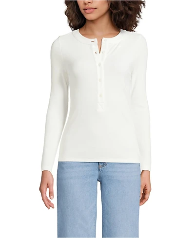 Lands' End Women's Drapey Rib Fitted Long Sleeve Henley T-Shirt