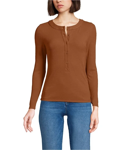 Lands' End Women's Drapey Rib Fitted Long Sleeve Henley T-Shirt
