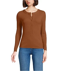 Lands' End Women's Drapey Rib Fitted Long Sleeve Henley T-Shirt