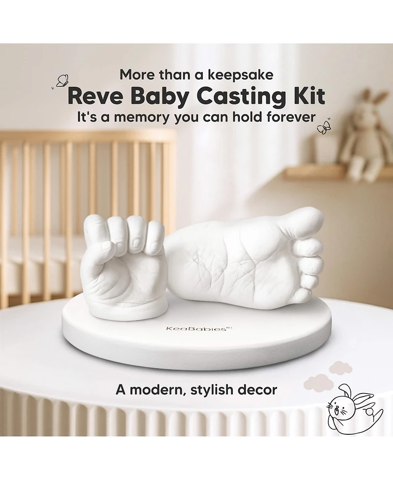 KeaBabies Reve Baby Casting Kit Hands and Feet Mold, 3D Hand 0-9 Months with Wood Base, Bpa-Free Keepsake