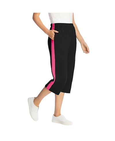 Woman Within Plus Side-Stripe Cotton French Terry Capri