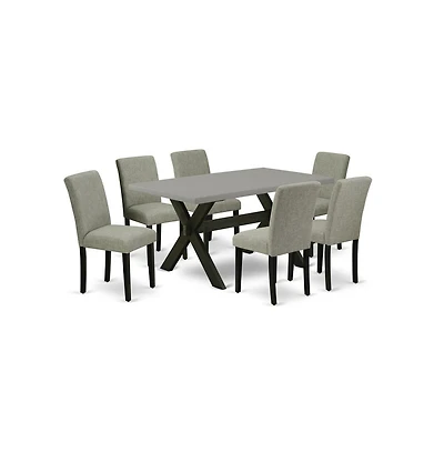 East West Furniture 7-Pc Dinette Room Set - 6 Mid Century Dining Chairs and 1 Modern Rectangular Cement Dining Table Top with High Chair Back