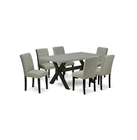 East West Furniture 7-Pc Dinette Room Set - 6 Mid Century Dining Chairs and 1 Modern Rectangular Cement Dining Table Top with High Chair Back