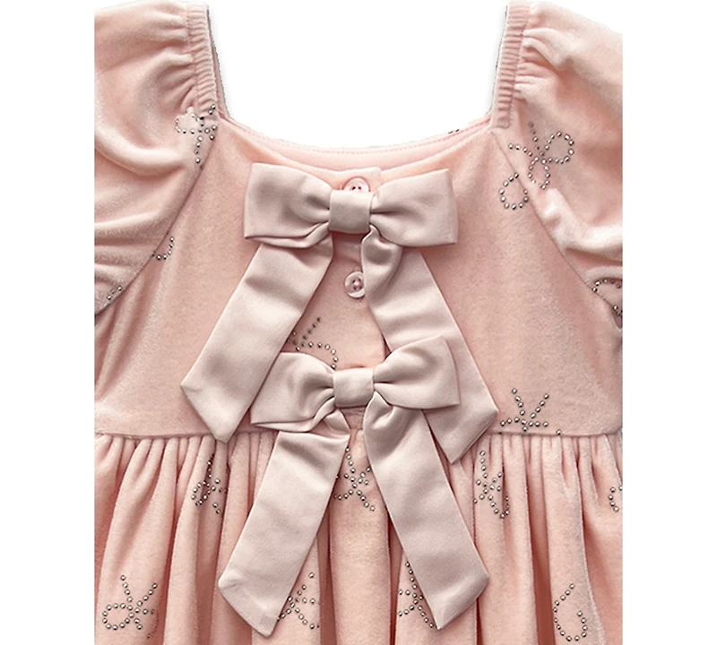 Blueberi Boulevard Baby Girls Puff Sleeve Stretch Velvet Dress