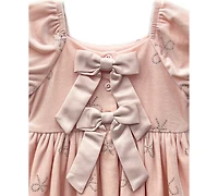 Blueberi Boulevard Baby Girls Puff Sleeve Stretch Velvet Dress