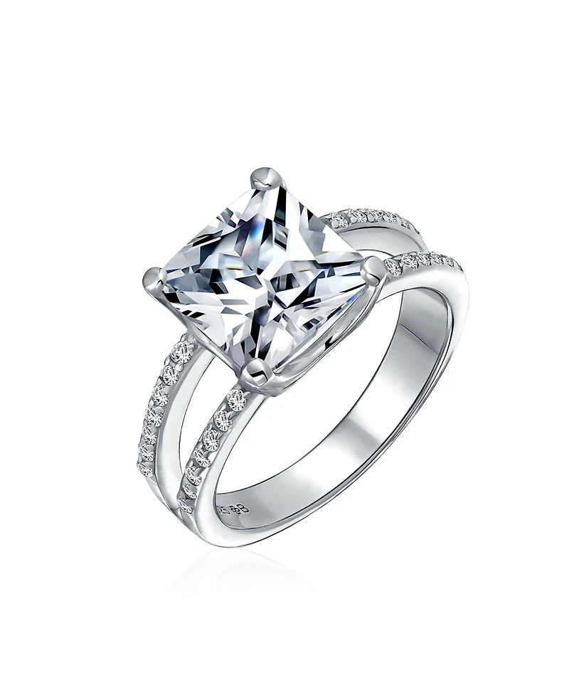 Bling Jewelry 3CT Square Princess Cut Cz Promise Ring Cubic Zirconia Split Shank Pave Band Sterling Silver