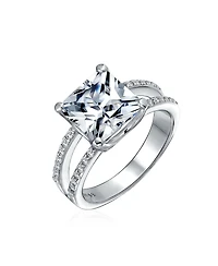 Bling Jewelry 3CT Square Princess Cut Cz Promise Ring Cubic Zirconia Split Shank Pave Band Sterling Silver