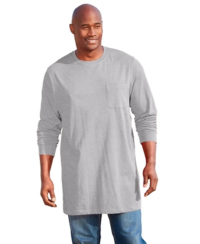 KingSize Men's Big & Tall Shrink-Less Lightweight Longer-Length Long-Sleeve Crewneck Pocket Tee