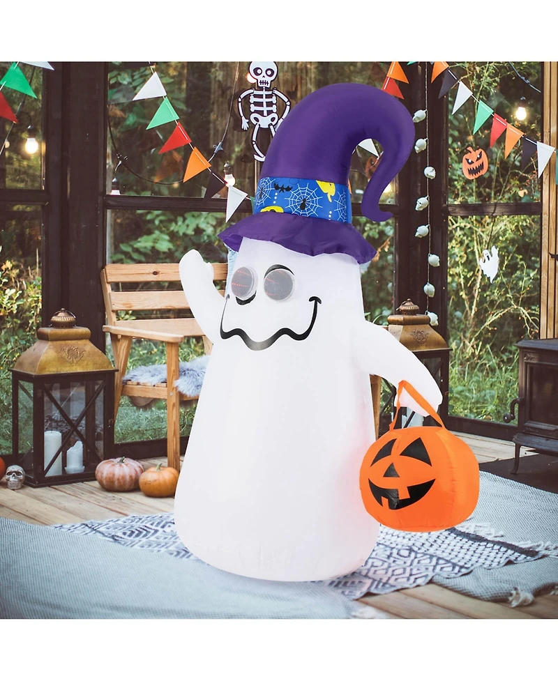 6 Ft Halloween Inflatables Cute Ghost with Jack-o-Lantern & Witch Hat