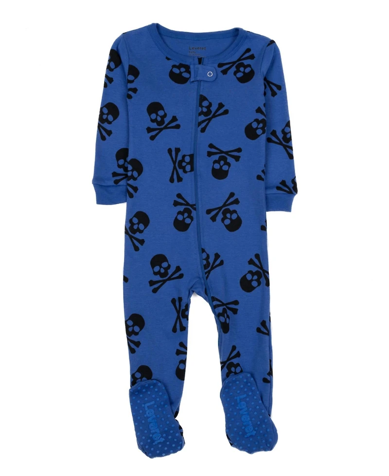 Leveret Baby Footed Cotton Pajamas - Blue Skulls Print - Matching Family Halloween Pajamas