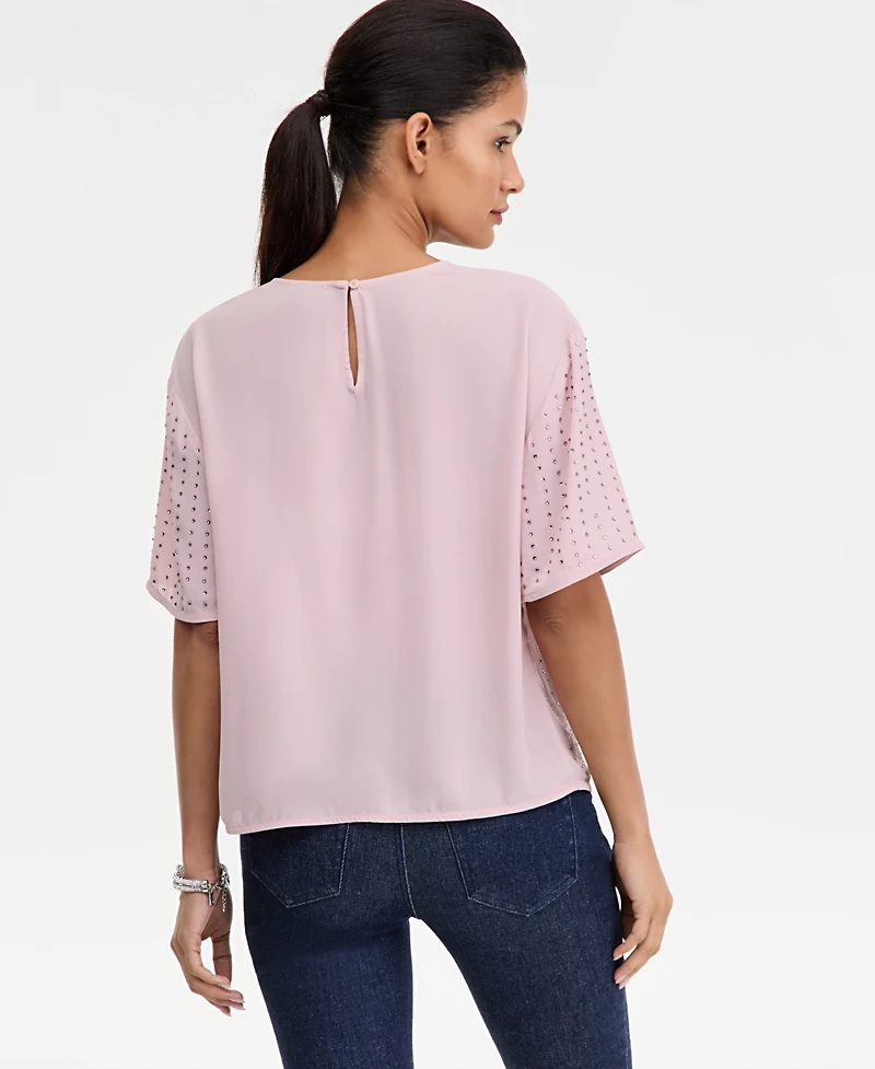 I.n.c. International Concepts Women's Embellished Short-Sleeve Top, Macy's Exclusive