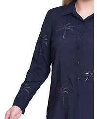 Ny Collection Petite Long Sleeve Palm Tree Top