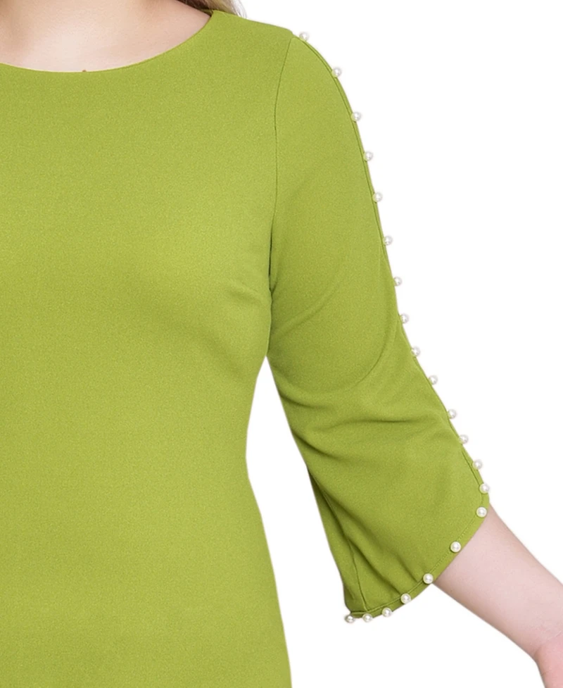 Ny Collection Petite 3/4 Cultivated Pearl-Detail Petal Sleeve Dress