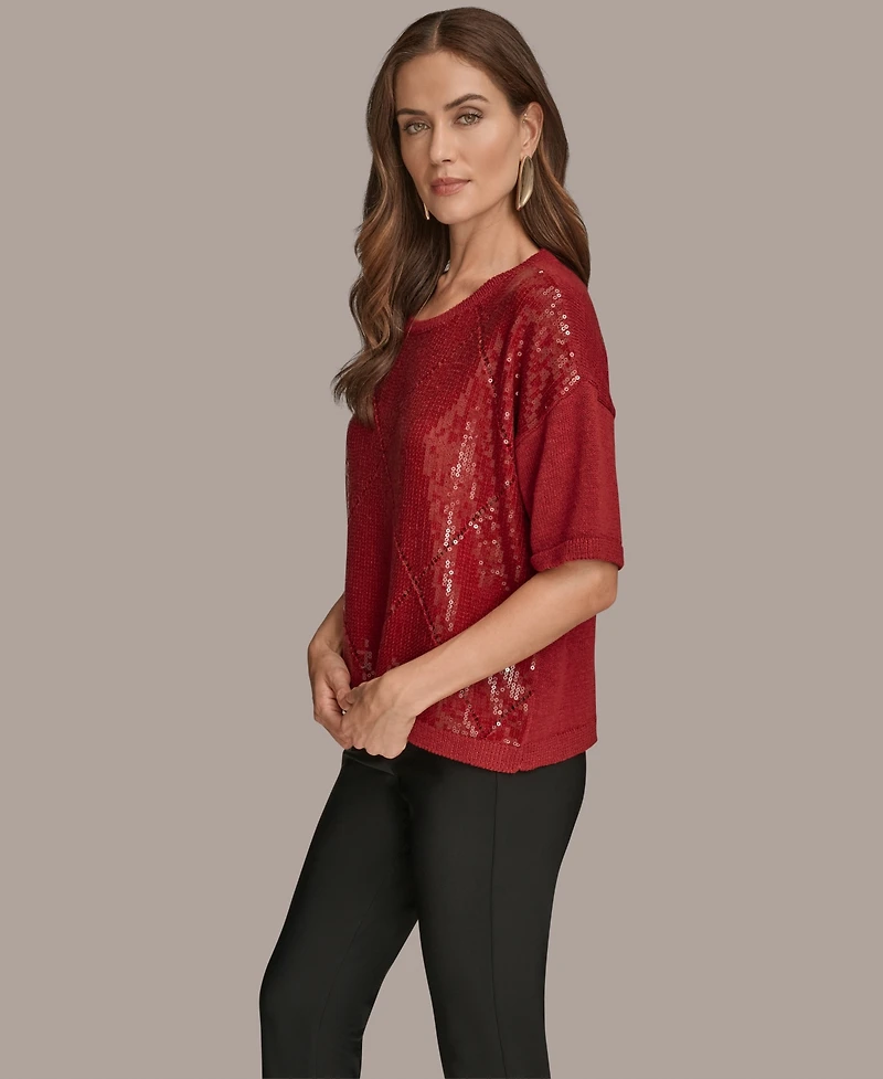 Donna Karan New York Women's Short Sleeve Sequin Sweater
