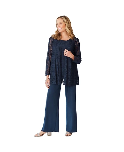 Woman Within Women's Plus 3-Piece Lace Jacket/Tank/Pant Set