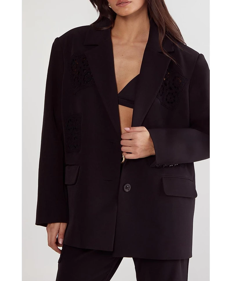 Nasty Gal Women's Tailored Crochet Insert Oversized Blazer