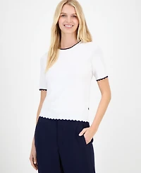 Nautica Jeans Women's Scallop-Trim Short Sleeve Crewneck Sweater