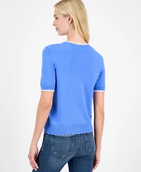 Nautica Jeans Women's Scallop-Trim Short Sleeve Crewneck Sweater