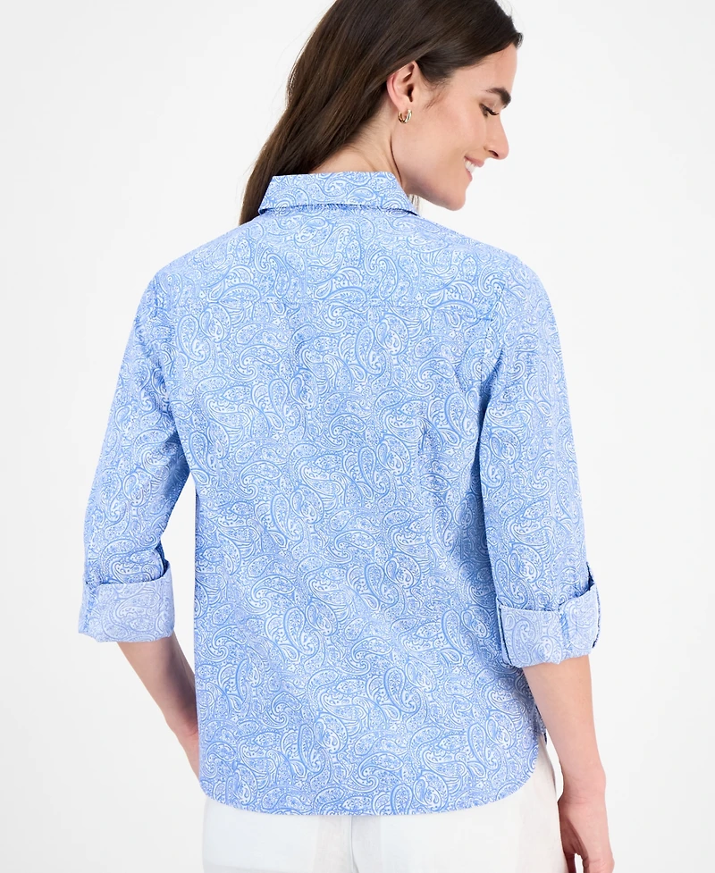 Nautica Jeans Women's Cotton Garden Paisley Roll-Tab Shirt