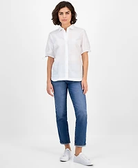 Nautica Jeans Women's Windowpane Bungee-Sleeve Camp Shirt