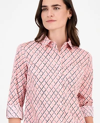 Nautica Jeans Women's Cotton Argyle Dot Roll-Tab Shirt