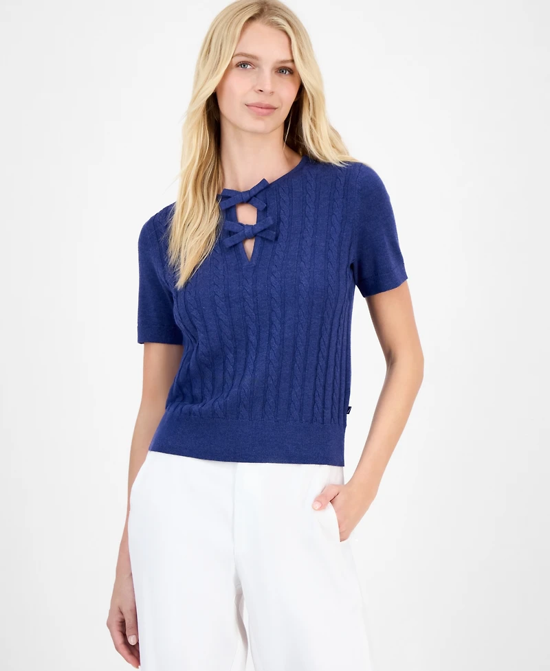Nautica Jeans Women's Bow Cable Knit Sweater