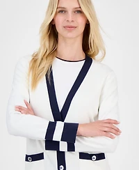 Nautica Jeans Women's Striped V-Neck Cardigan