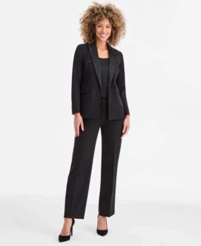 Anne Klein Blazer Mixed Media Top High Rise Pants