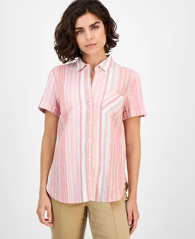 Nautica Jeans Women's Striped Short-Sleeve Camp Shirt