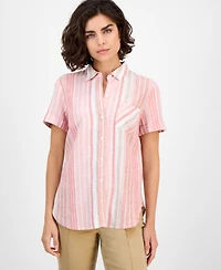 Nautica Jeans Women's Striped Short-Sleeve Camp Shirt