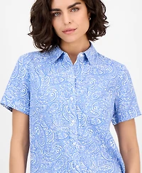 Nautica Jeans Women's Paisley Short-Sleeve Camp Shirt