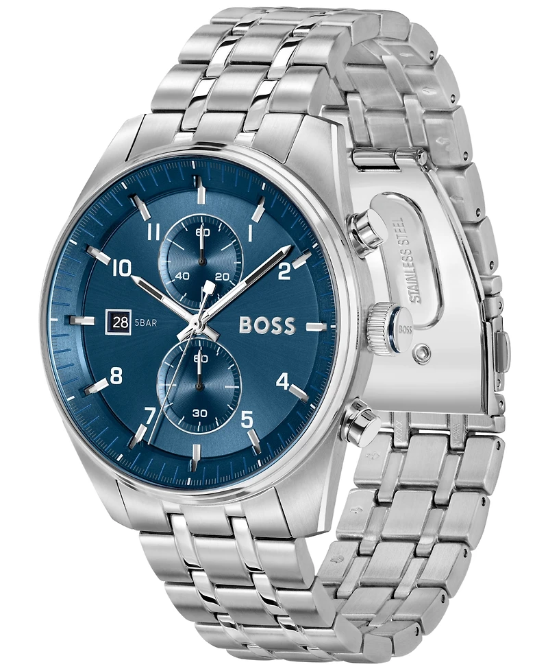 Hugo Boss Men's Skytraveller Quartz Fashion Chrono Stainless Steel Watch, 44mm