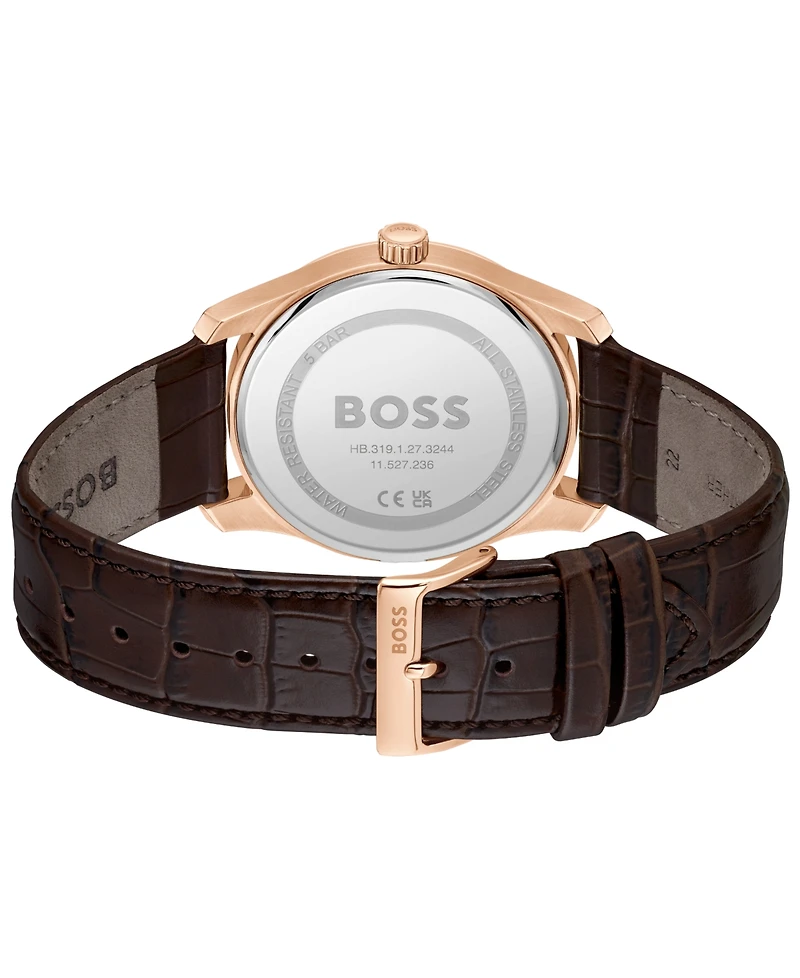 Hugo Boss Men's Principle Master Quartz Multifunction Brown Calfskin Watch, 41mm