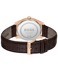 Hugo Boss Men's Principle Master Quartz Multifunction Brown Calfskin Watch, 41mm