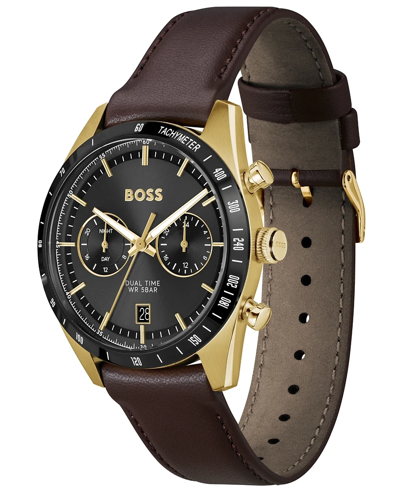 Hugo Boss Men's Tourmaster Quartz Multifunction Brown Calfskin Watch, 41mm