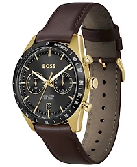 Hugo Boss Men's Tourmaster Quartz Multifunction Brown Calfskin Watch, 41mm