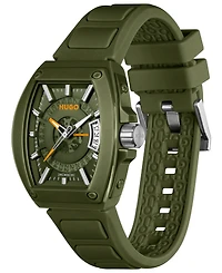 Hugo Boss Men's Hugo Id Quartz Basic Calendar Green Silicone Watch, 40.70mm