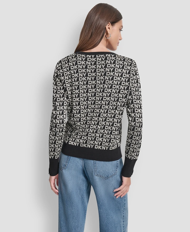 Dkny Jeans Petite Geometric Print Crewneck Sweater