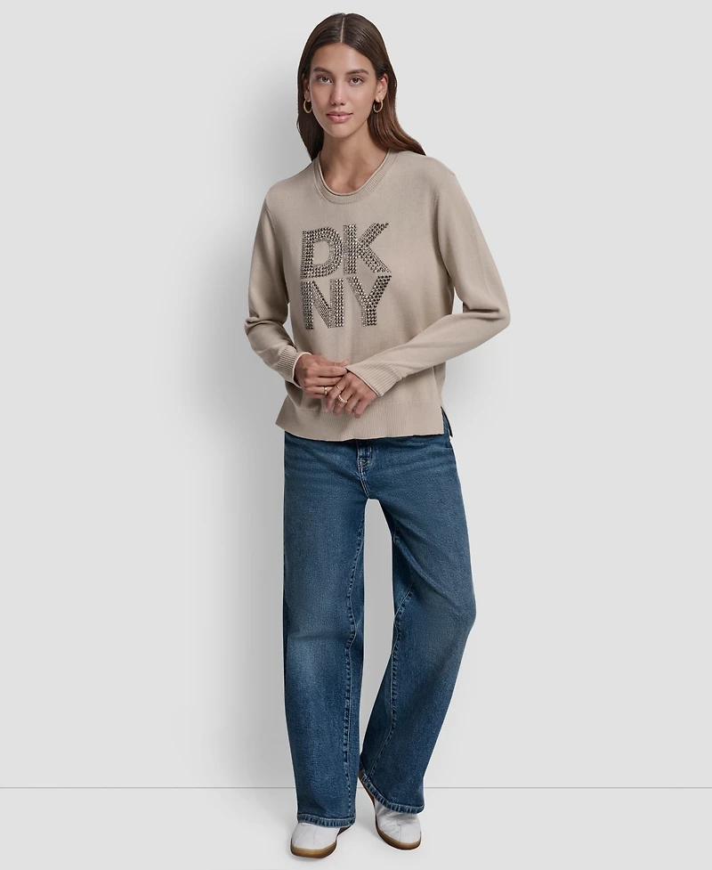 Dkny Jeans Petite Embellished Logo Crewneck Sweater