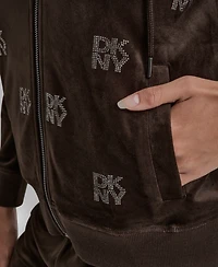 Dkny Jeans Petite Logo Detail Velour Zip-Up Hoodie