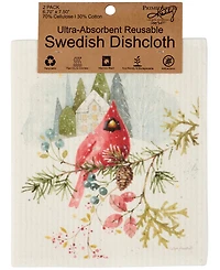 Primitives by Kathy Winter Cardinal Swedish Dishcloth, Set of 2