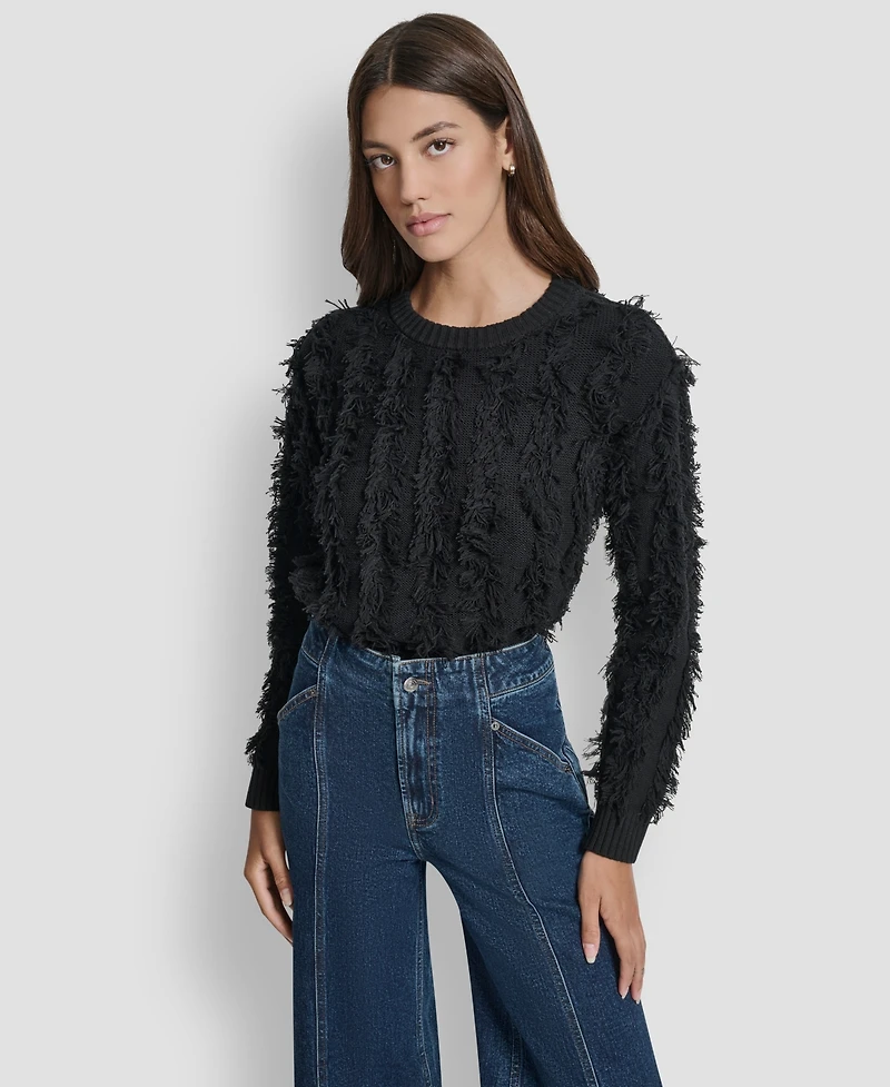 Dkny Jeans Petite Fringe Crewneck Sweater
