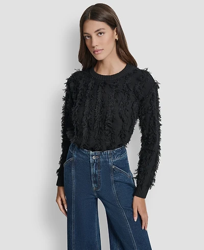 Dkny Jeans Petite Fringe Crewneck Sweater