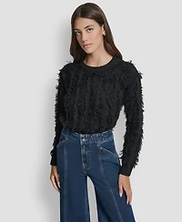 Dkny Jeans Petite Fringe Crewneck Sweater