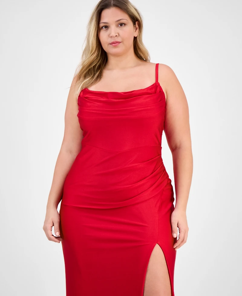 City Studios Trendy Plus Size Power Stretch Pleated Gown