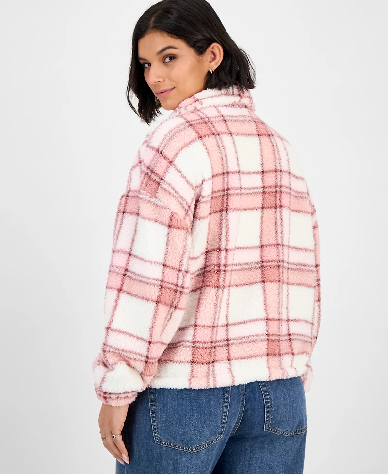 Planet Heart Juniors' Printed Quarter-Zip Sherpa Jacket