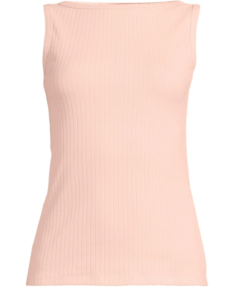 Lands' End Women's Plus Size Sleeveless Pointelle Rib Boat Neck Tank