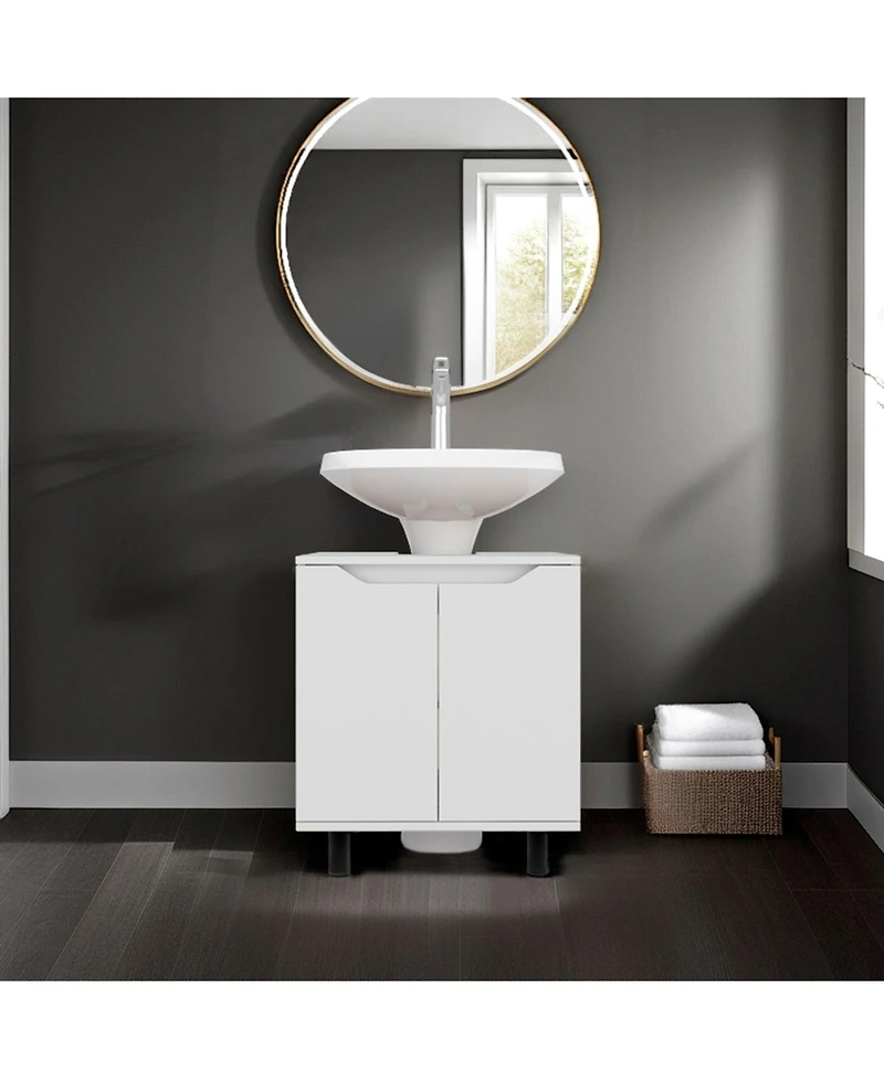 Fm Furniture Londres Bathroom Vanity Cabinet for Pedestal Sink – Freestanding Storage Unit with Double Doors, Internal Shelves, and Open Back Design f