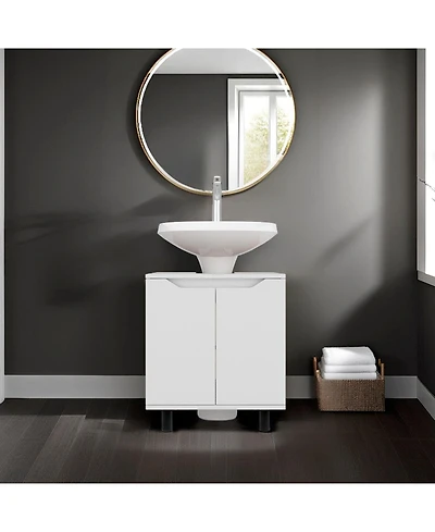 Fm Furniture Londres Bathroom Vanity Cabinet for Pedestal Sink – Freestanding Storage Unit with Double Doors, Internal Shelves, and Open Back Design f