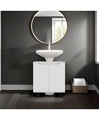 Fm Furniture Londres Bathroom Vanity Cabinet for Pedestal Sink – Freestanding Storage Unit with Double Doors, Internal Shelves, and Open Back Design f